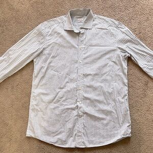 Luciano Barbera Italy Button Down White Grey Blue Check Shirt